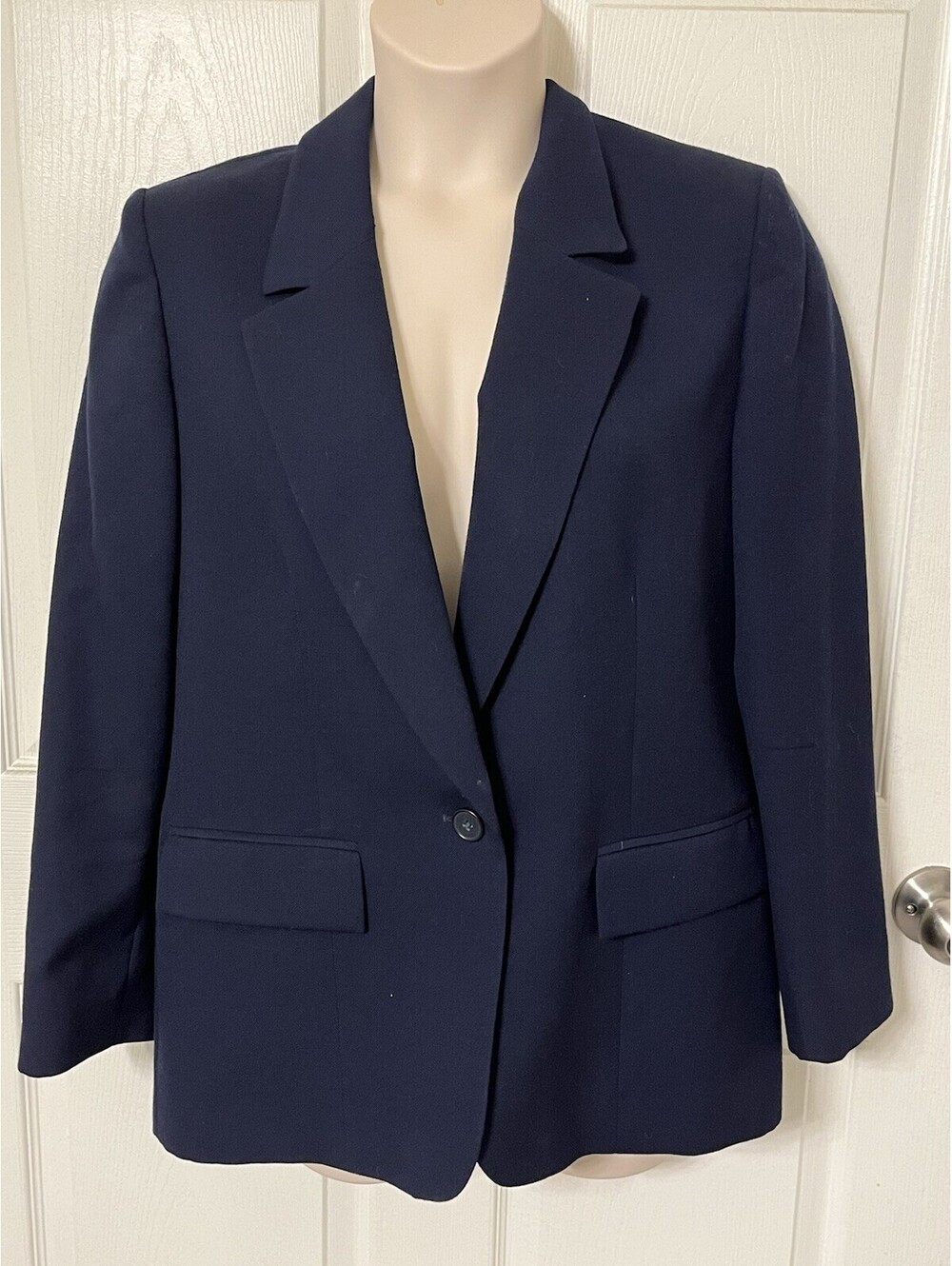 Pendleton Women's Blue Wool Long Sleeve Pockets One-Button Blazer Size 12
